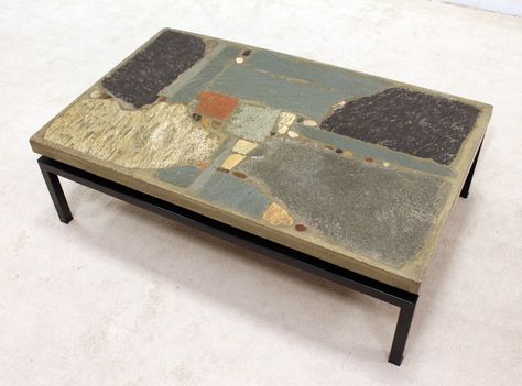 For sale through VNTG: Paul Kingma coffee table, 1960s | #67743 Tiles Coffee Table, Tiled Coffee Table, Concrete Coffee Table, Coffee Table Furniture, Tile Table, Stone Coffee Table, Desk Inspiration, Slate Stone, Industrial Coffee Table