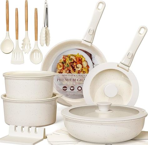 Astercook 21 Pcs Pots and Pans Set Non Stick, Ceramic Cookware Set Detachable Handle, RV Kitchen Cooking Set Removable Handles, Oven Safe, Induction Ready, Stackable Non-stick Set, Cream White White Cooking Pots Set, Ceramic Cookware Set, Kitchen Cookware Sets, Rv Kitchen, Ceramic Cookware, Pots And Pans Sets, Cooking Set, Cookware Sets, Kitchen Cookware