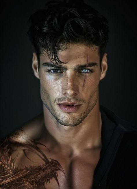 Black Hair And Green Eyes Man, Heterochromia Eyes Men, Haidyn Reeves, Zade Meadows Fan Art Spicy, Blue Eyes Black Hair Guy, Dark Hair Dark Eyes Men, Villain Character Inspiration Male, Dark Handsome Men, Male Character Inspiration Rugged