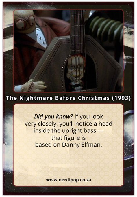 http://nerdipop.co.za/the-nightmare-before-christmas-15-fun-facts/ The nightmare before Christmas fun facts jack skellington tim burton Spooky Dooky, Christmas Fun Facts, Danny Elfman, Tim Burton Art, Christmas Trivia, Tim Burton Films, Movie Facts, The Nightmare Before Christmas, Art Appreciation