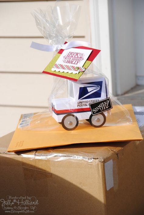 Getting My Gift on Day 1- the mailman Mail Carrier Gift Ideas, Mailman Gifts, Truck Stamps, Postal Worker Gift, Mail Carrier Gift, Unique Birthday Ideas, Mail Truck, Mail Ideas, Cardboard Toys