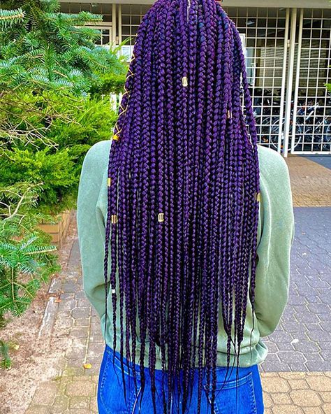 Doing Box Braids, Box Braid Hairstyle, Box Braid Styles, Braid Hairstyle Ideas, Purple Box Braids, Box Braids Men, Braids For Women, Long Purple Hair, Purple Braids