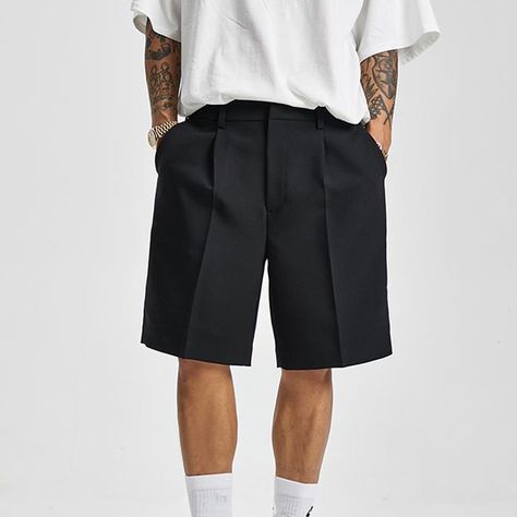 none Summer Chic Fashion, Korean Suit, Outfit College, Chic Summer Style, Elegant Pant, Short Men, Streetwear Jeans, Plain Shorts, Korean Streetwear