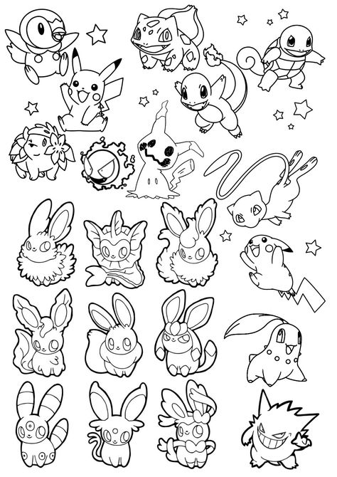 Easy Tattoo Flash Sheet, 90s Tattoo Flash Sheet, Pokemon Flash Sheet, Pokemon Outline Tattoo, 90s Cartoon Flash Tattoo, Pokemon Minimalist Tattoo, Starting Tattoo, Small Pokemon Tattoo, Funny Flash Tattoo