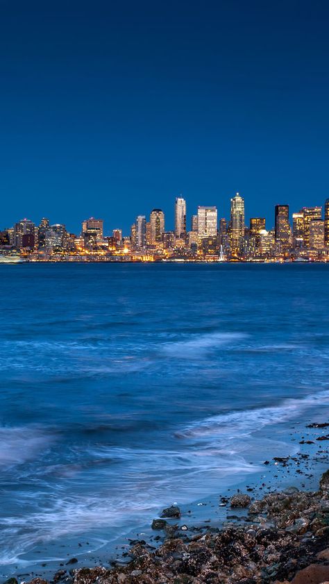 Seattle from the beach Seattle Wallpaper, Wallpaper City, Vashon Island, Evergreen State, Whidbey Island, Sky Sea, Beach Wallpaper, We Are The World, Emerald City