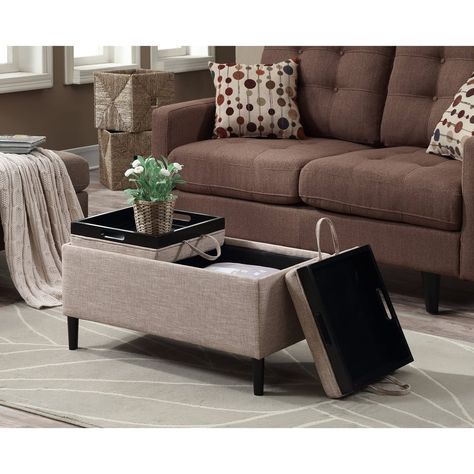 Convenience Concepts Magnolia Storage Ottoman Ottoman With Tray, Storage Ottoman Coffee Table, Ottoman With Storage, Fabric Storage Ottoman, Upholstery Cushions, Small Space Diy, Ottoman Coffee Table, Tiny Apartment, Upholstered Ottoman