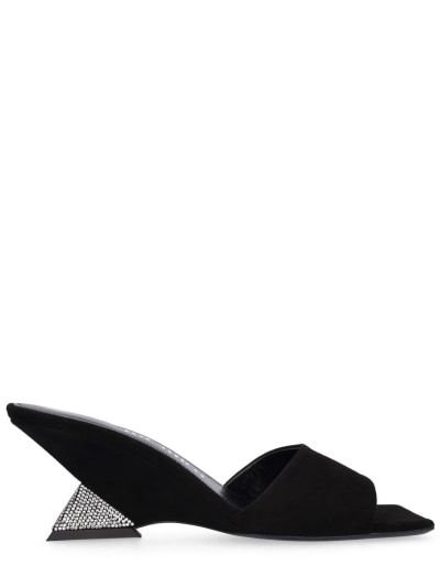 60mm cheope suede & crystal mules - The Attico - Women | Luisaviaroma The Attico, Black Silver, Crystals, Square, Heels, Silver, Leather, Black