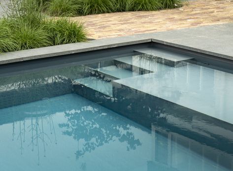 HOOG.design – Exclusive living inspirationProject Prinsenbeek – Skimmer foil pool with sit-down lounging platform - Skimmer Pool Design, Skimmer Pool, Hoog Design, Pool Skimmer, Luxury Swimming Pools, Outdoor Terrace, Pool Designs, Swimming Pool, Swimming Pools