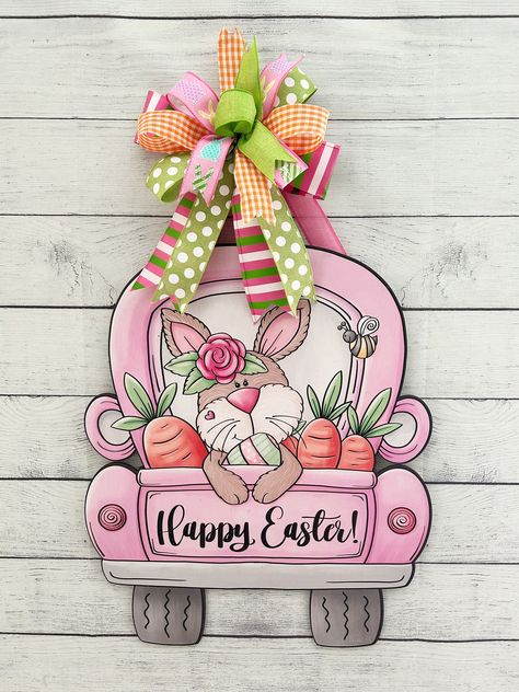 Easter Door Hangers, Bee Hives Diy, Easter Wood Signs, Easter Bunny Decor, Woodland Bunny, Easter Paintings, Easter Door Decor, Bunny Door Hanger, Door Hangers Diy