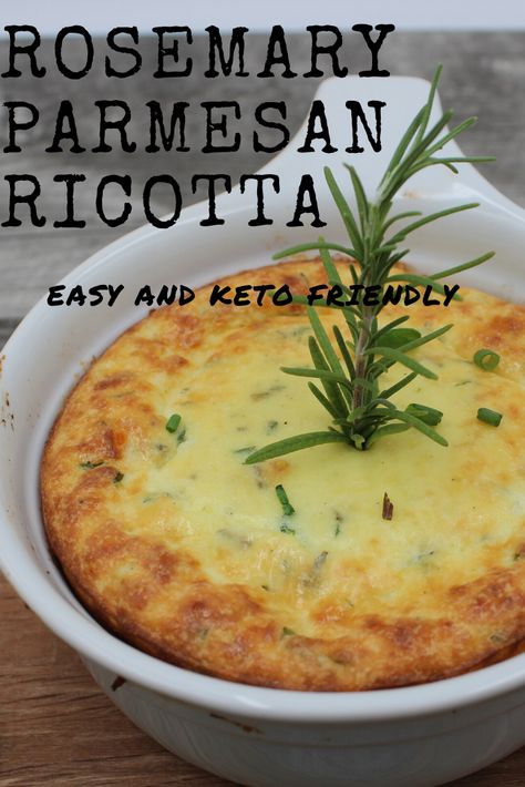 Easy, simple rosemary parmesan ricotta bake takes only Minutes to prepare using ricotta, eggs and cheese. Great as a keto appetizer or as a main meal. #keto #glutenfree #easy #appetizer #main #ricotta #cheese #parmesan #rosemary #quick #simple Riccota Cheese Recipes, Ricotta Eggs, Ricotta Bake, Recipe Using Ricotta, High Protein Bariatric Recipes, Ricotta Cheese Recipes, Eggs And Cheese, Baked Ricotta, Lo Carb Recipes