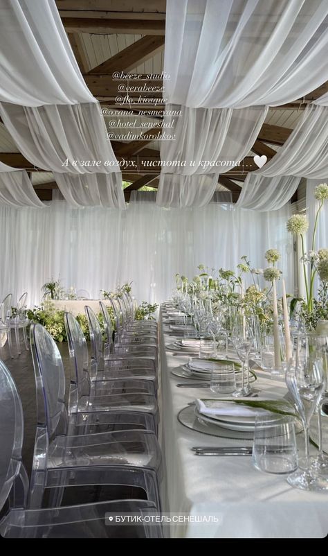 Home Wedding Reception Decorations, Drapery Wedding Reception, Wedding Draping Ceiling, Clean Wedding Decor, Wedding Reception Draping, Draping Wedding Reception, Ceiling Draping Wedding, Wedding Decor Minimalist, Vineyard Wedding Decor