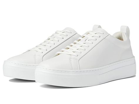 Vagabond Shoemakers Zoe Leather Platform Sneaker - Women's Shoes : White 1 : Bring a modern finish to your casual day-to-day looks with the Vagabond Shoemakers Zoe Leather Platform Sneaker featuring a smooth leather upper on a chunky platform. Vagabond recommends sizing up if you are in between sizes. Traditional lace closure for a secure fit. Foam padding placed around your ankle collar under the tongue for an incredibly comfortable fit feel. Shock-absorbing lightweight midsole. Sturdy, flexibl White Leather Platform Sneakers, Chic White Platform Sneakers, Shopping Manifestation, Closet Refresh, Birkenstock Madrid Big Buckle, Vagabond Shoemakers, Italy Shoes, White Platform Sneakers, White Shoe