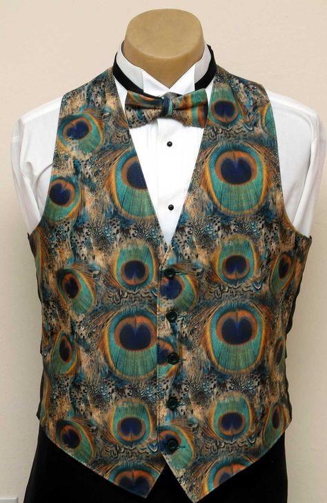 PEACOCK-PRINT-VEST Peacock Outfit Men, Vest And Bow Tie, Plus Size Winter Outfits, Christmas Outfits Women, Plus Size Winter, Plus Size Fall, Plus Size Fall Outfit, Denim Skirt Outfits, Winter Fashion Outfits Casual