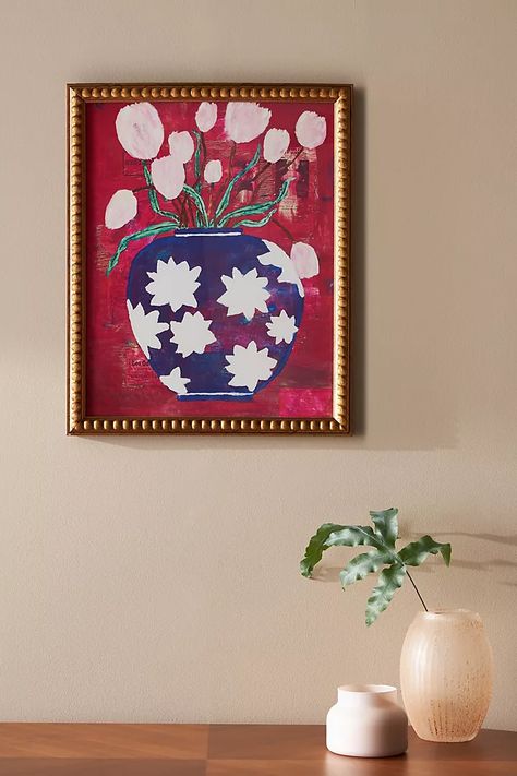 Anthropologie Painting Wall Art, Art Work For Living Room, Anthropologie Wall Art, Bot Ii, Blue And White Wall Art, Feminine Apartment, Stairway Gallery, Anthropologie Art, Mcm Interior