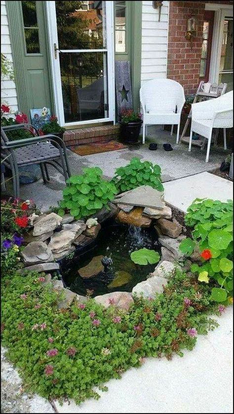 Small Backyard Ponds, Diy Ponds Backyard, Small Water Gardens, Fish Pond Gardens, Taman Air, Garden Pond Design, Diy Pond, Small Pond, Diy Garden Fountains