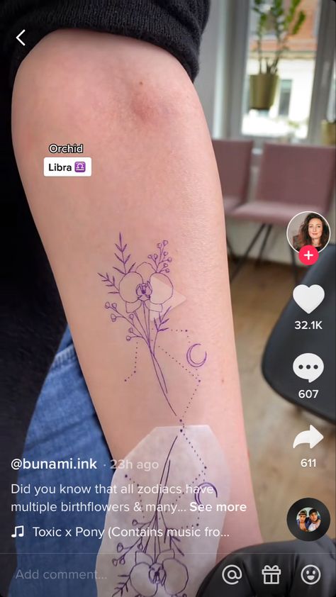 Libra Flower Tattoo, Libra Flower, Libra Tattoo, Orchid Tattoo, Mom Tattoos, Piercing Tattoo, Birth Flowers, Triangle Tattoo, Geometric Tattoo