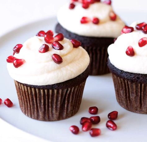 Chocolate Pomegranate Cupcakes + 5 Cake Recipes | Minnesota Monthly Pomegranate Cupcakes, Pomegranate Dessert, Chocolate Mousse Frosting, Chocolate Pomegranate, National Chocolate Cake Day, 5 Cake, Dinner Mints, White Chocolate Truffles, Homemade Chocolate Cake