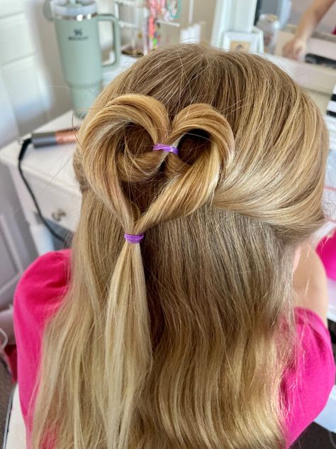 Heart Hairstyles for Girls: 3 cute dos you can pull off for Valentine's Day Heart Hair Style Girl, Heart Hair Clips Hairstyles, How To Make A Heart In Your Hair, Heart In Hair Hairstyles, Heart Hairstyle For Kids Easy, Scarlett Hair, Heart Ponytail, Heart Hairstyles, Heart Hairstyle