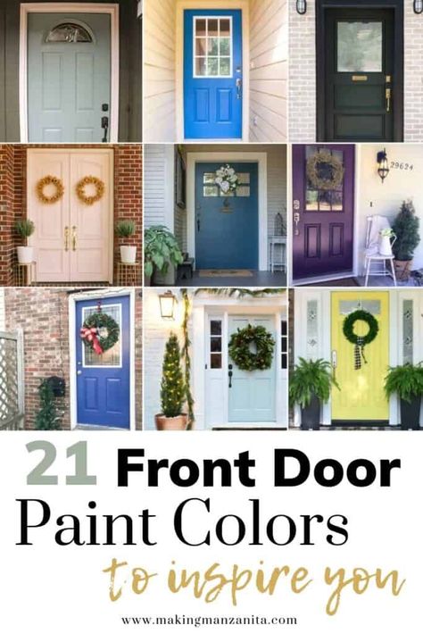 Inside Of Front Door, Paint Your Front Door, Front Door Paint, Metal Doors Exterior, Craftsman Style Doors, Pink Front Door, Traditional Front Doors, Blue Front Door, Black Paint Color