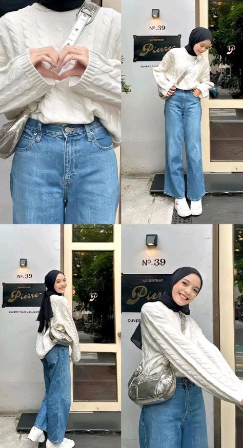 Outfit Kuliah Hijab Casual, Ootd Korean Style Hijab, Style Hijab Casual, Korean Style Hijab, Outfit Ngampus, Ootd Korean Style, Outfit Hijab Casual, Casual Hijab, Style Hijab