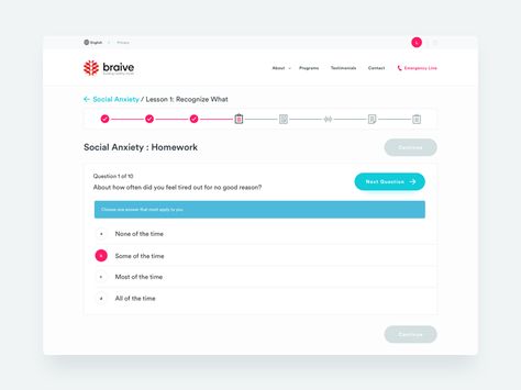 Braive LMS : Homework by Nimbl3 Web Survey Design, Progress Bar Ui Design, Form Design Web, Questionnaire Design, Survey Design, Elearning Design, Ui Website, Ui Design Dashboard, Quiz Design