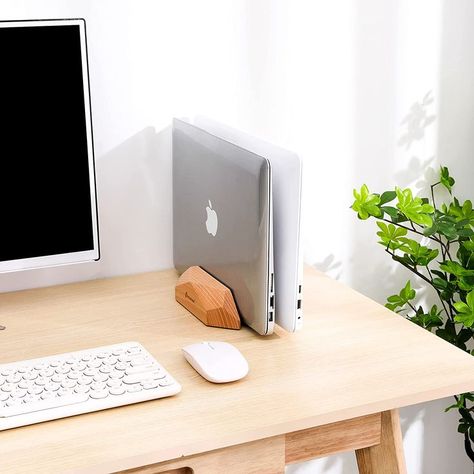 Laptop Vertical Stand, At Home Office Desk, Laptop Holder Stand, Desk Monitor Stand, Laptop Dock, Work Desk Organization, Macbook Stand, Desk Monitor, Laptop Stand For Desk