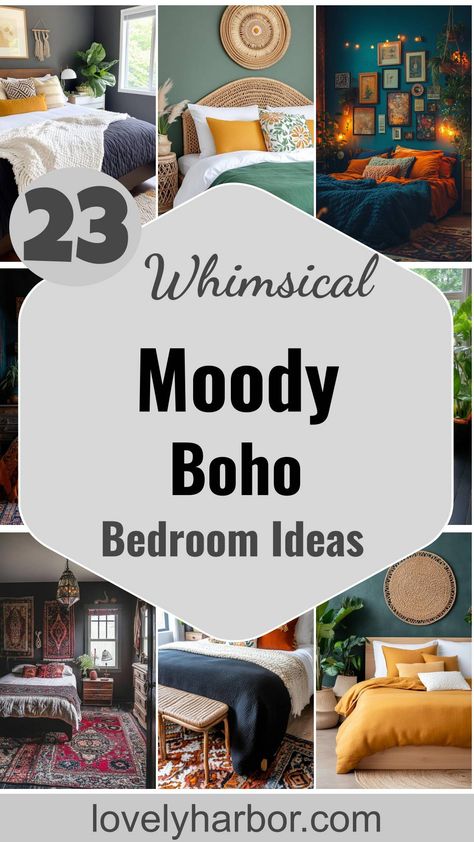 23 Whimsical Moody Boho Bedroom Ideas To Copy Earth Tone Bedroom Ideas Aesthetic, Mixed Patterns Bedding, Hobby Lobby Boho Bedroom, Cozy Boho Guest Bedroom, Small Boho Guest Bedroom, Navy Boho Bedroom Ideas, Boho Bed Styling, Boho Color Scheme Bedroom, Grown Up Boho Bedroom