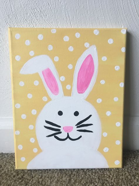 Easter bunny canvas painting. Easy DIY Easter Crafts Painting, Easy Easter Painting For Kids, Kids Bunny Painting, Cute Easter Paintings Easy, Bunny Canvas Painting Diy, Easter Paintings On Canvas Kids, Easy Easter Drawings For Kids, Easy Bunny Paintings For Beginners, Easy Easter Canvas Painting