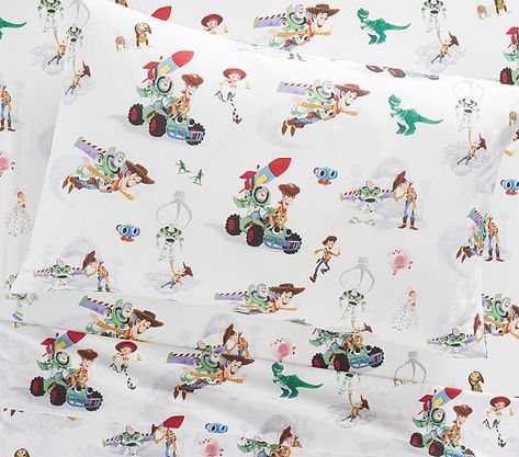 Disney•Pixar TOY STORY Sheet Set | Pottery Barn Kids Story Sheet, Toy Story Bedroom, Toy Story Nursery, Toy Story Room, Toddler Bed Sheets, Dibujos Toy Story, Toddler Sheets, Disney And Pixar, Nursery Essentials