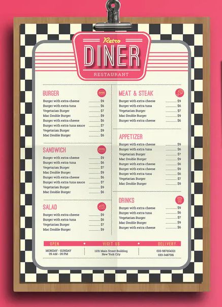 Retro Diner Food Menu Template AI, PSD Easy Diner, Menu Design Layout, Menu Board Design, Menu Sans Gluten, Diner Aesthetic, Diner Menu, Cv Inspiration, Food Truck Menu, Diner Restaurant