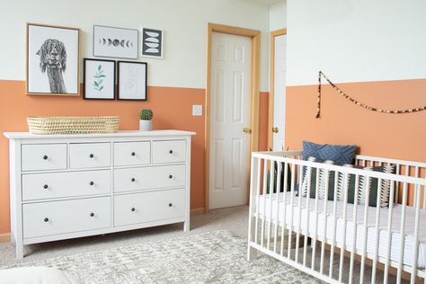 Orange Gender Neutral Nursery, Light Orange Nursery, Burnt Orange Nursery Gender Neutral, Tangerine Nursery, Orange Nursery Ideas, Terra Cotta Nursery, Orange Baby Room, Lily Nursery, Modern Gender Neutral Nursery