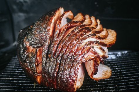 Recipe by Matt Pittman (Meat Church). Cooked hams are very popular at the grocery store. Taking that cooked ham, smoking it to temperature and applying this glaze will really take your Holiday meal to the next level! That is where the classic, double smoked, names comes from. Ingredients 1, 10 lb spiral sliced ham (fully cooked) Meat Church Honey Bacon BBQ 1/2 stick unsalted butter, melted 1 1/3 C, light brown sugar 2 oz your fav Bourbon 2 oz TPJ Peachy Peach Habanero (or more, also sub your fa Double Smoked Ham, Honey Bacon, Smoked Ham Recipe, Meat Church, Spiral Sliced Ham, Cooked Ham, Spiral Ham, Traeger Recipes, Bbq Bacon