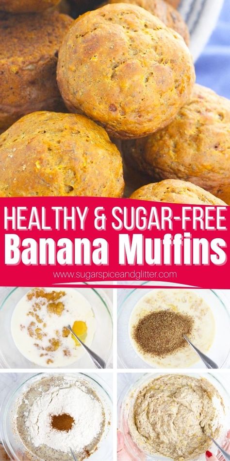 Sugarfree Banana Muffins, Sugarless Banana Muffins, No Sugar Banana Muffins, Low Sugar Banana Muffins, Banana Muffins No Sugar, Banana Applesauce Muffins, Sugar Free Banana Muffins, Banana Oat Muffins Healthy, Banana Bread With Applesauce