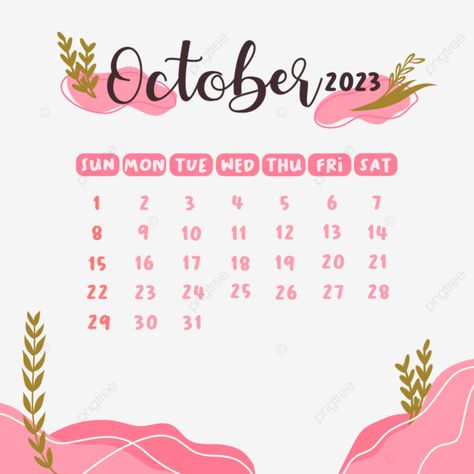 Pink October Calendar 2023, Calendar October, Monthly Desk Calendar, Calendar Cute, Calendar Widget, Calendar Background, July Calendar, 2023 Png, October Calendar