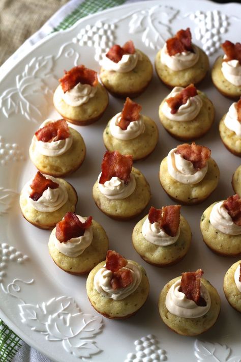 Mini Corn Muffins W/Bacon, Chives, & Spicy Whipped Cream Cheese-Perfect for a bridal or baby shower! {Brittany's Pantry} (scheduled via http://www.tailwindapp.com?utm_source=pinterest&utm_medium=twpin&utm_content=post816227&utm_campaign=scheduler_attribution) Mini Cornbread Muffins, Mini Cornbread, Mini Corn Muffins, No Cook Appetizers, Cornbread Muffins, Corn Muffins, Whipped Cream Cheese, Mini Muffins, Food Pantry