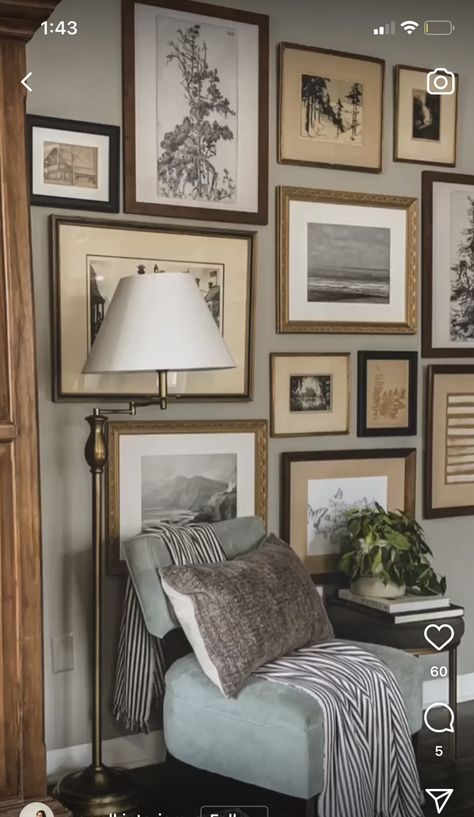 Wall Decor Sitting Room, Bathroom Wall Art Collage, European Gallery Wall, Styling Upright Piano, Antique Photo Gallery Wall, Old French Interior, Neutral Gallery Wall Ideas, Gallery Wall With Oval Frames, Curated Gallery Wall