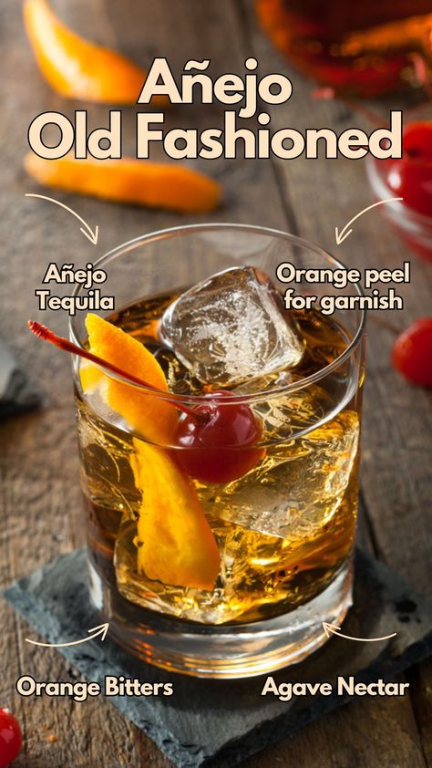 Discover the Añejo Old Fashioned: a sophisticated twist on a classic with rich añejo tequila, sweet agave, and citrusy orange bitters. #AñejoOldFashioned Tequila Old Fashioned Recipe, Tequila Old Fashioned, Old Fashion Cocktail Recipe, Orange Bitters, Tequila Margarita, Anejo Tequila, Best Tequila, Happy Hour Cocktails, Classic Margarita