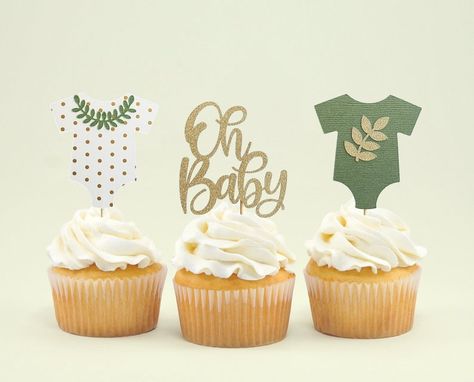 Woodland Cupcake Toppers, Rustic Baby Shower Decorations, Bridal Shower Cupcakes Toppers, Baby Cupcake Toppers, Cupcake Toppers Template, Woodland Baby Shower Decorations, Gold Cupcakes, Cupcake Decor, Baby Shower Table Decorations