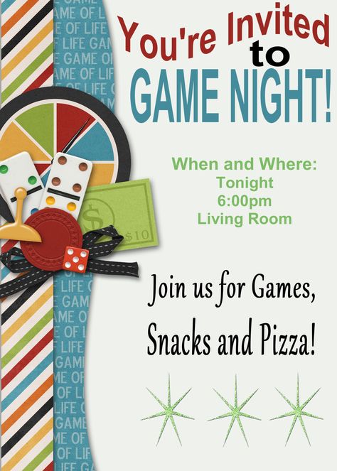 FREE Customizable Family Game Night Printable Invitation!                                                                                                                                                     More Game Night Party Ideas, Family Game Night Food, Family Game Night Basket, Game Night Invitation, Diy Family Games, Family Game Night Party, Game Night Decorations, Kids Game Night, Night Party Ideas