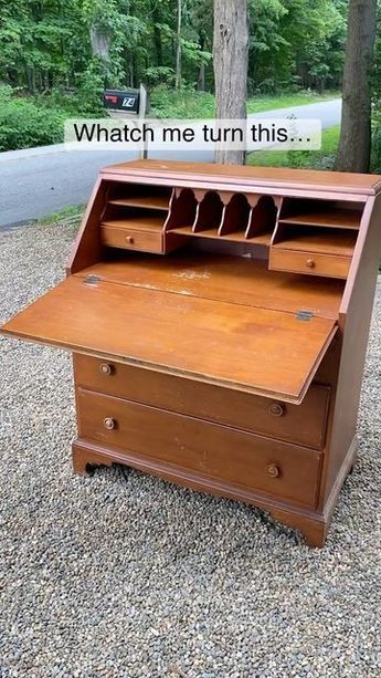 Old Wood Desk Makeover, Old Writing Desk Makeover, Refurbished Writing Desk, Writers Desk Makeover, Drop Front Desk Makeover, Vintage Writing Desk Makeover, Refinishing Secretary Desk, Upcycled Secretary Desk, Redo Secretary Desk