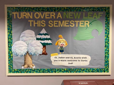 :) Animal Crossing Ra Bulletin Board, Nature Themed Bulletin Board, Animal Crossing Door Decs, Ra Bulletin Boards Spring Semester, Animal Crossing Bulletin Board, Dorm Floor Themes Resident Assistant, Dorm Floor Themes, Ra Floor Themes Ideas, Ra Hall Themes