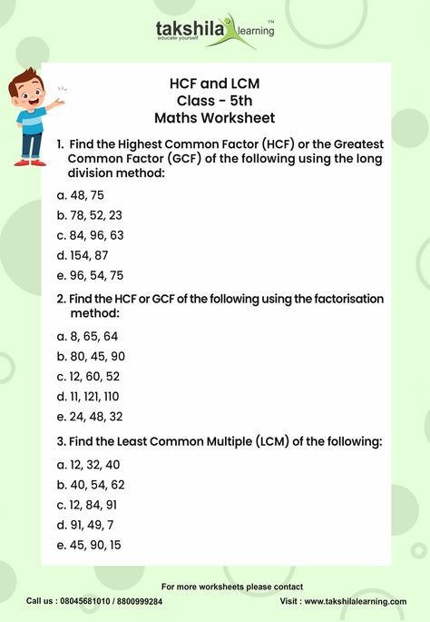 Grade 5 Worksheets, Hcf And Lcm, Long Division Method, Worksheets For Grade 5, Lcm And Gcf, Least Common Multiple, Preposition Worksheets, Common Multiples, Factors And Multiples