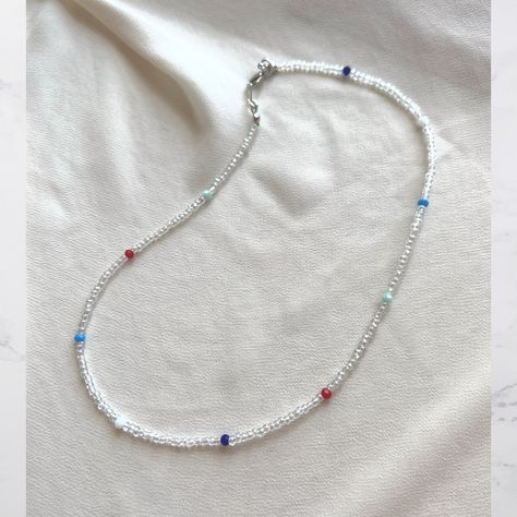 Excited to share this item from my #etsy shop: Dainty Clear Seed Beads Necklace, Aesthetic beaded choker, #clear #rainbow #unisexadults #yes #glass #lobsterclaw #midcentury #daintybeadchoker #aestheticnecklace Beads Necklace Aesthetic, Seed Beads Necklace, Necklace Aesthetic, Beaded Jewelry Necklaces, Bracelets Handmade Diy, Beaded Necklace Diy, Bead Charms Diy, Store Jewelry, Diy Bracelets Patterns