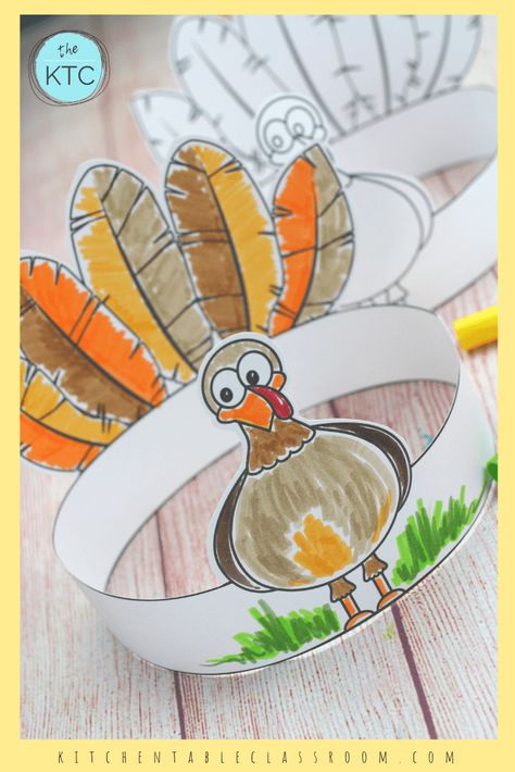 This free printble turkey crown is a fun and easy Thanksgiving craft that your little one will love wearing! #turkeycraft #Thanksgivingcraft #craftsforkids Thanksgiving Headband Craft, Turkey Headband Craft, Headband Template, Christian Thanksgiving Crafts, Printable Thanksgiving Crafts, Turkey Crown, Turkey Headband, Thanksgiving Headbands, Thanksgiving Crafts For Toddlers