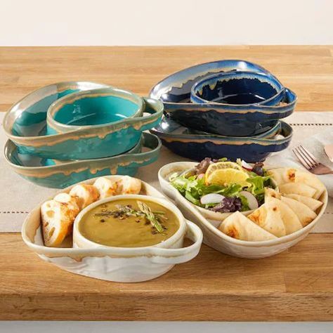 Set of 2 Soup & Side Bowls | Stoneware | Kitchen Serving Tray Set | Chip and Dip Set with Handle | Kitchenware | Salad Cracker Chili Bowl Cracker Dip, Soup Bowls With Handles, Chip And Dip Sets, Bowl Tray, Serving Tray Set, Red Bowl, Chip And Dip Bowl, Chili Bowl, Serving Bowl Set