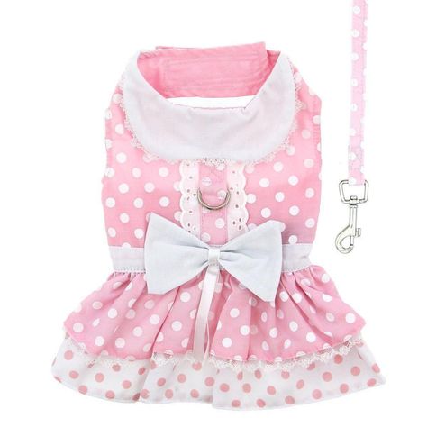 Designer Dog Harness, Dog Harness Dress, Harness Dress, Vestidos Color Rosa, Pink Polka Dot Dress, Designer Dog Clothes, Dog Dress, Dog Dresses, Dress Set