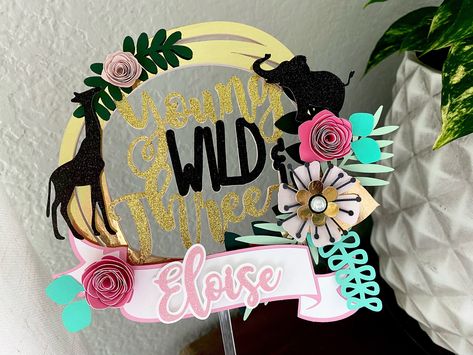 Wild And Three Cake, Young Wild And Three Cake, Wild And Three Cake Topper, Three Cake Topper, Three Cake, Pink Safari, Young Wild And Three, Baby Shower Garland, Christmas Hair Accessories