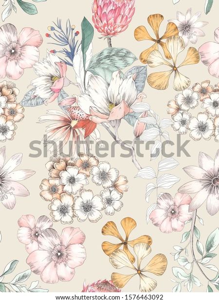 Watercolor Flowers Elegant Watercolor Painting Yellow Stock Illustration 1576463092 Tropical Fabric Prints, Watercolor Flowers Pattern, Botanical Flower Art, Painting Yellow, Ajrakh Prints, Paisley Art, Flower Art Drawing, Elegant Watercolor, Monochrome Pattern