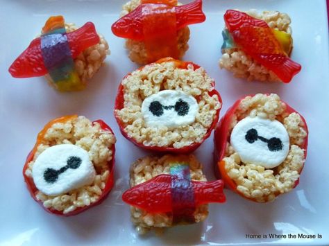 Big Hero 6 Dessert, Baymax Cake, Baymax Party, Party Food Ideas For Kids, Sushi Candy, Birthday Party Food Ideas, Food Ideas For Kids, Girls Night Movies, Candy Sushi