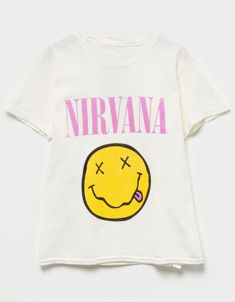 Nirvana Girls Boyfriend Tee Nirvana Girl, Registry Wedding, Preppy Tee, Nirvana Shirt, Preppy Outfits For School, Skirt Outfits Summer, Preppy Tops, Nyc Outfits, Preppy Shirt